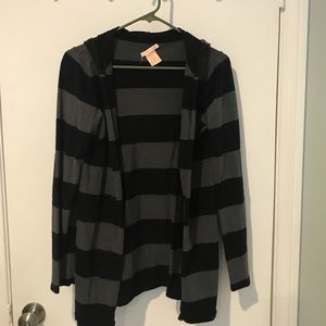Black and gray Strips cardigan with hoodie
